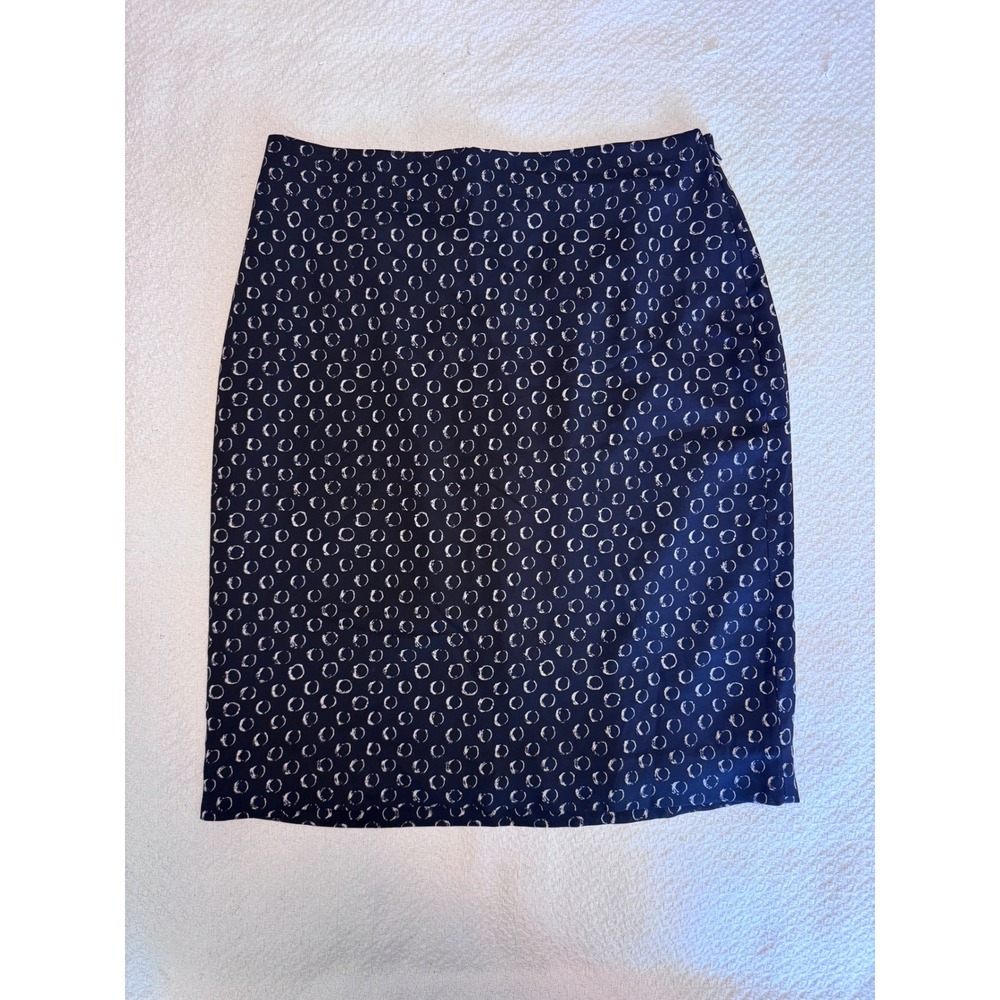 Ann Taylor Navy Blue Geometric Circle Print Pencil Skirt Size 2 Professional